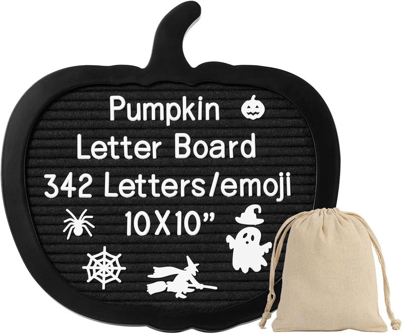 G GAMIT Pumpkin Felt Letter Board with 342 Changeable Letters&Numbers, 10”x10” Spooky Letterboard Gothic Message Board Letter Sign Board with Stand and Canvas bag for Halloween Party Christmas - Image 1